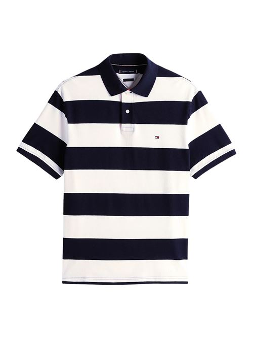 Polo uomo a righe bianco/blu in cotone Tommy Hilfiger | MW0MW390450A5